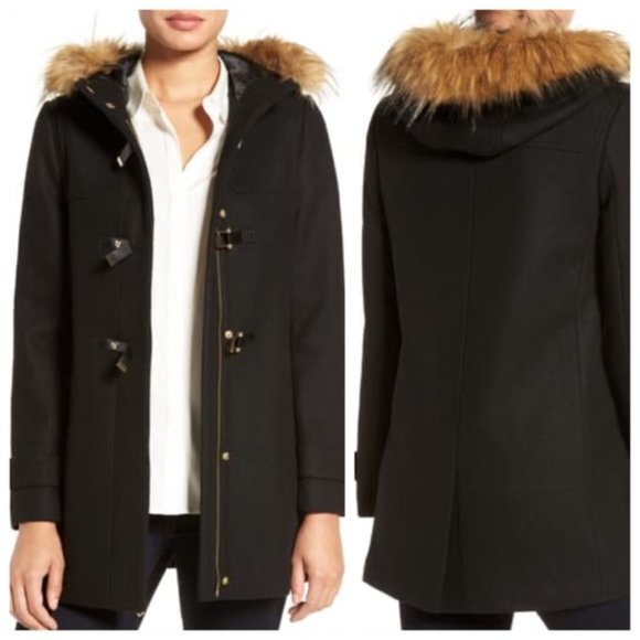 Cole Haan Wool + Faux Fur Hooded Coat - Picture 4 of 12